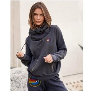 Aviator Nation Ninja Cotton Blend Pullover Hoodie Charcoal Grey NEW with tag